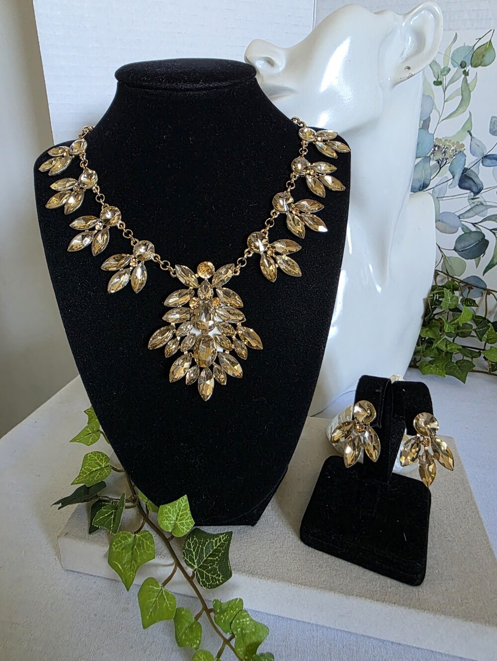 Gold and Champagne Rhinestone Statement Belarus And Earrings Set